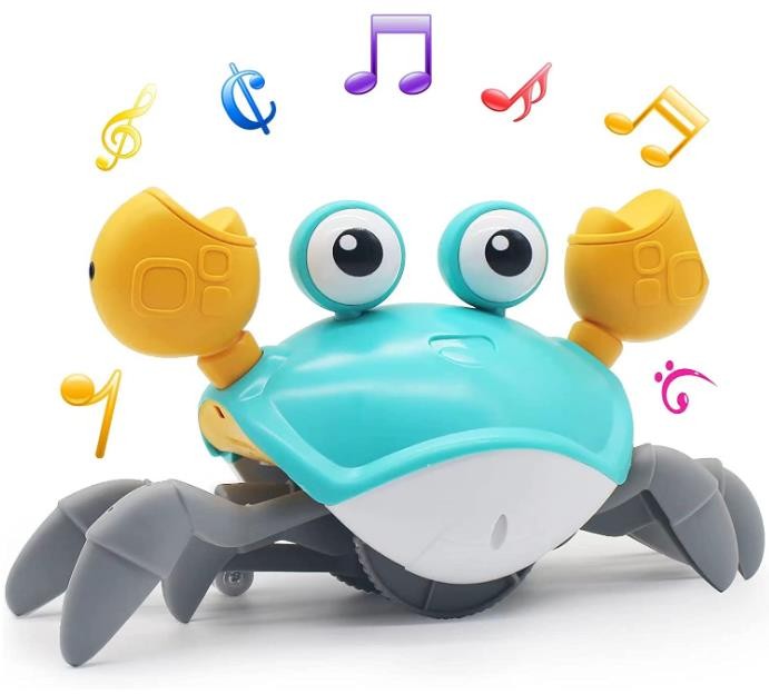 Crawling Crab Baby Toy,Tummy Time Toys,Electric Dancing Crab Toy for Kids with Music and LED Light Up,Sensing Crawling Crab with Automatically Avoid Obstacles,Walking Crab Baby Toy Gift for Toddler