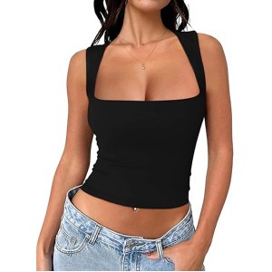 REORIA Butsmooth® Women's Square Neck Going Out Crop Tops Double Lined Cute Basic Tank Tops 2024 Clothes
