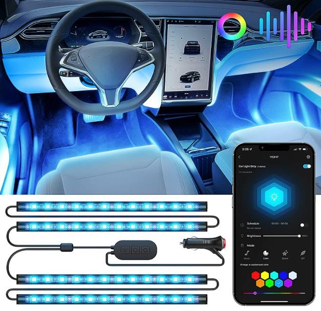 Car Lights with App Control, 16 Million Colors & 30 Scenes, Music Sync, DIY mode, LED Car Interior Lights, LED Lights for Cars, Car Accessories, 21-Feet Strip Light, Car Decor / Decorations