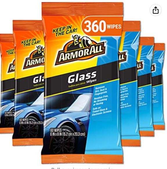 Armor All Car Interior Cleaner Glass Wipes for Dirt & Dust - Protectant for Cars & Truck & Motorcycle, 360 Count, 19270-6PK