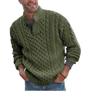 Bbalizko Mens Stand Collar Pullover Sweater Cable Knitted Chunky Winter Fashion Buttons Twisted Thermal Sweaters