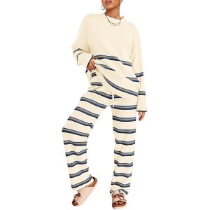 LILLUSORY 2 Piece Outfits for Women 2024 Fall Fashion Oversized Striped Sweaters Sets Cozy Lounge Sets Knit Clothes