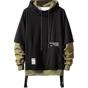 GURUNVANI Contrast Color Pullover Hoodie Mens Patchwork Hoodies Men
