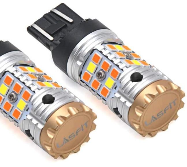 LASFIT 7443 Switchback LED Bulb 7444 7444NA CANBUS Ready Automotive Front Turn Signal Light Anti Hyper Flash White/Yellow Plug & Play, ONLY Standard Socket (Pack of 2)