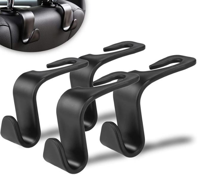 LivTee Car Seat Headrest Hook, Auto Seat Hook Hangers Storage Organizer Interior Accessories for Purse Coats Umbrellas Grocery Bags Handbag, 4-Pack