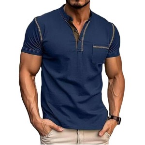 Men's Fashion Henley Shirt Classic Short/Long Sleeve Lightweight Button Cotton T-Shirt Casual Top