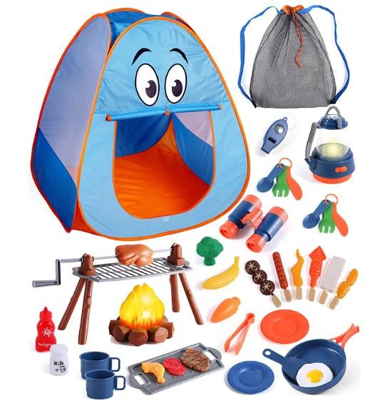 Kids Camping Set with Tent for 2 Toddlers-Kids Camping Toys for Kids 3-5 with Pop up Play Tent-Indoor Outdoor Pretend Camping Toys for Kids