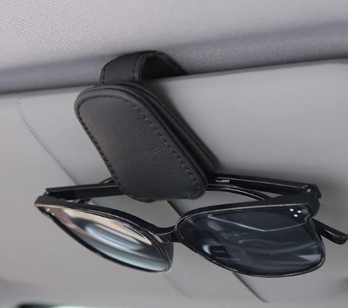 KIWEN Sunglasses Holders for Car Sun Visor, Magnetic Leather Glasses Eyeglass Hanger Clip for Car, Ticket Card Clip Eyeglasses Mount, Car Visor Accessories(Black)