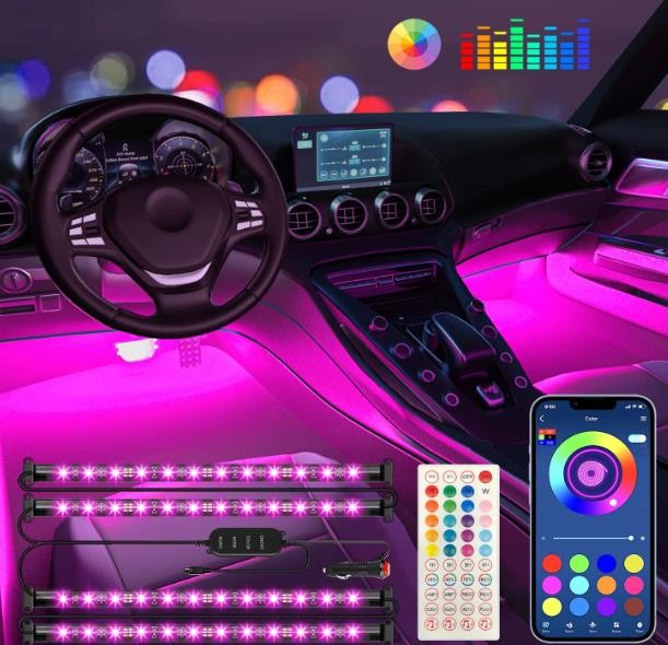 Interior Car Lights Keepsmile Car Accessories Car Led Lights APP Control with Remote Music Sync Color Change RGB Under Dash Car Lighting with Car Charger 12V 2A LED Lights for Car (RGB)