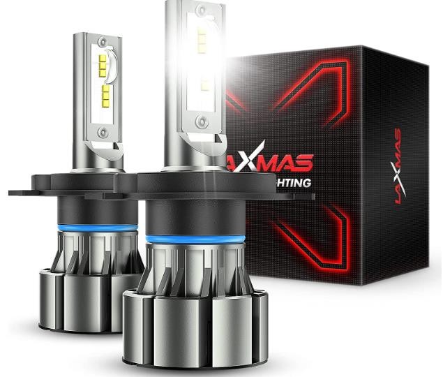 Laxmas H4/9003/HB2 LED Bulbs , 500% Brighter 18000LM LED Bulbs, 6500K High and Low Beam Bright White LED Bulbs, Plug and Play for Car Halogen Replacement Kit, Pack of 2
