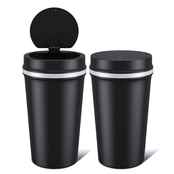AUJEN Car Trash Can Cup Holder - Leakproof Car Garbage Can with Lid, Portable Mini Trash Can for Car with 30 Trash Bags, Durable & Washable Car Trash Bin for Cars, Homes, Offices, Black, 2 Pack