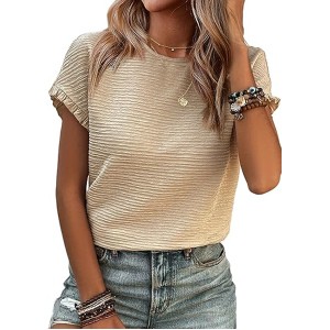 SHEWIN Womens Summer Tops Crewneck Short Sleeve T Shirts Casual Textured Work Shirt Loose Blouses