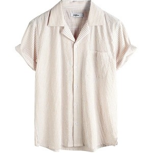 VATPAVE Mens Striped Summer Shirt Casual Button Down Short Sleeve Beach Shirts Cotton Linen Shirts for Men