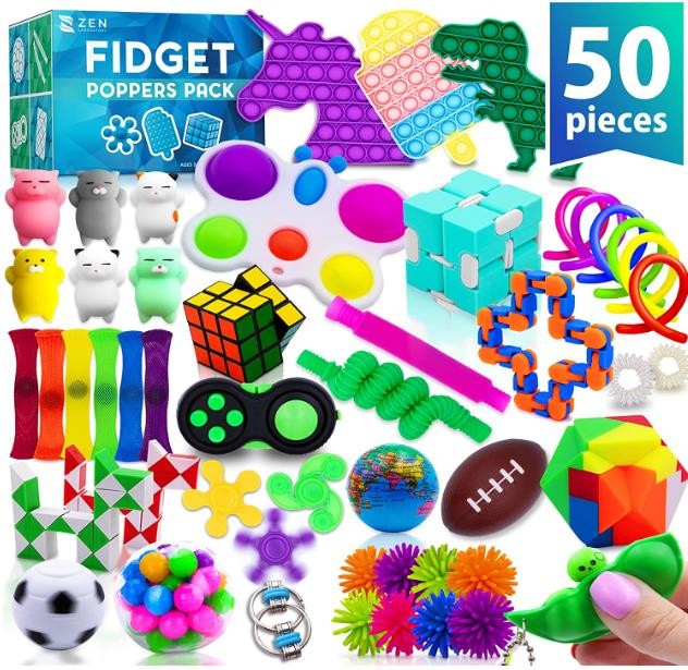 (50 Pcs) Fidget Toys Stocking Stuffers for Kids Pop Its It Gift Ideas Fidgets Gifts Boys Girls Party Favors Sensory Toy Bulk Pack Stress Autistic Autism Treasure Classroom Prizes Ages 3-12 Years Old