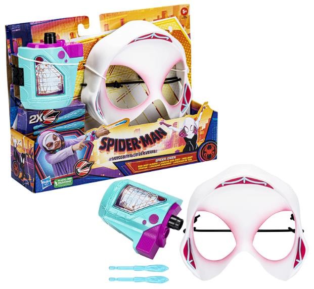 Spider-Man Marvel Across The Spider-Verse Spider-Gwen Web-Shot Slinger Mask and Blaster Set, Web Shooter Toy, Super Hero Toys for 5 Year Old Girls and Boys and Up