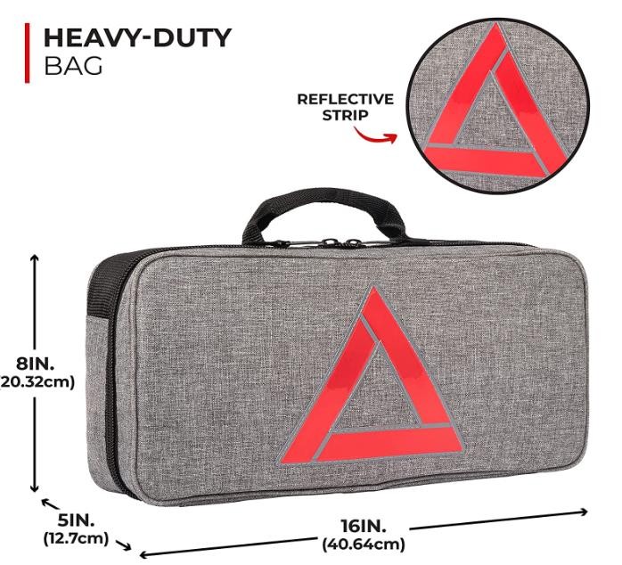 Thrive Roadside Emergency Car Kit - Automotive Safety Travel Tool Kit w/ Vehicle Jumper Cables and Mini First Aid Kit - Truck, SUV & Car Essentials for Women and Men (Gray Bag)