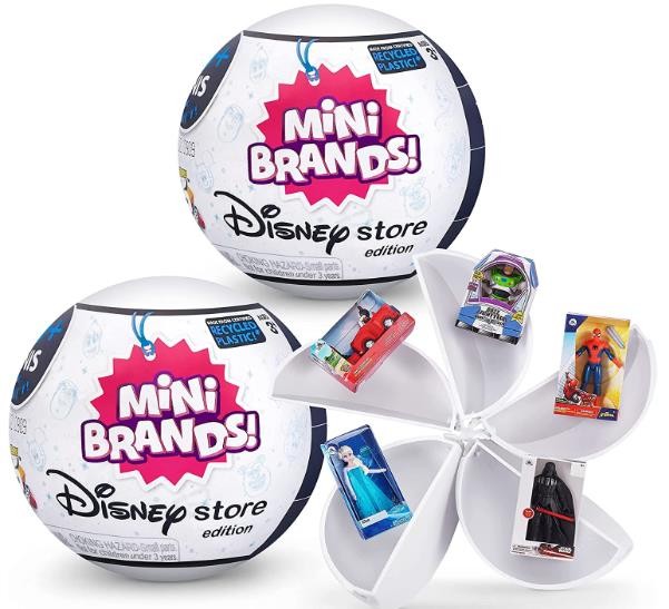 5 Surprise Disney Mini Brands Collectible Toys by ZURU - Great Stocking Stuffers - Disney Store Edition, 2 Capsules of 5 Mystery Toys for Kids, Teens, and Adults (Amazon Exclusive)